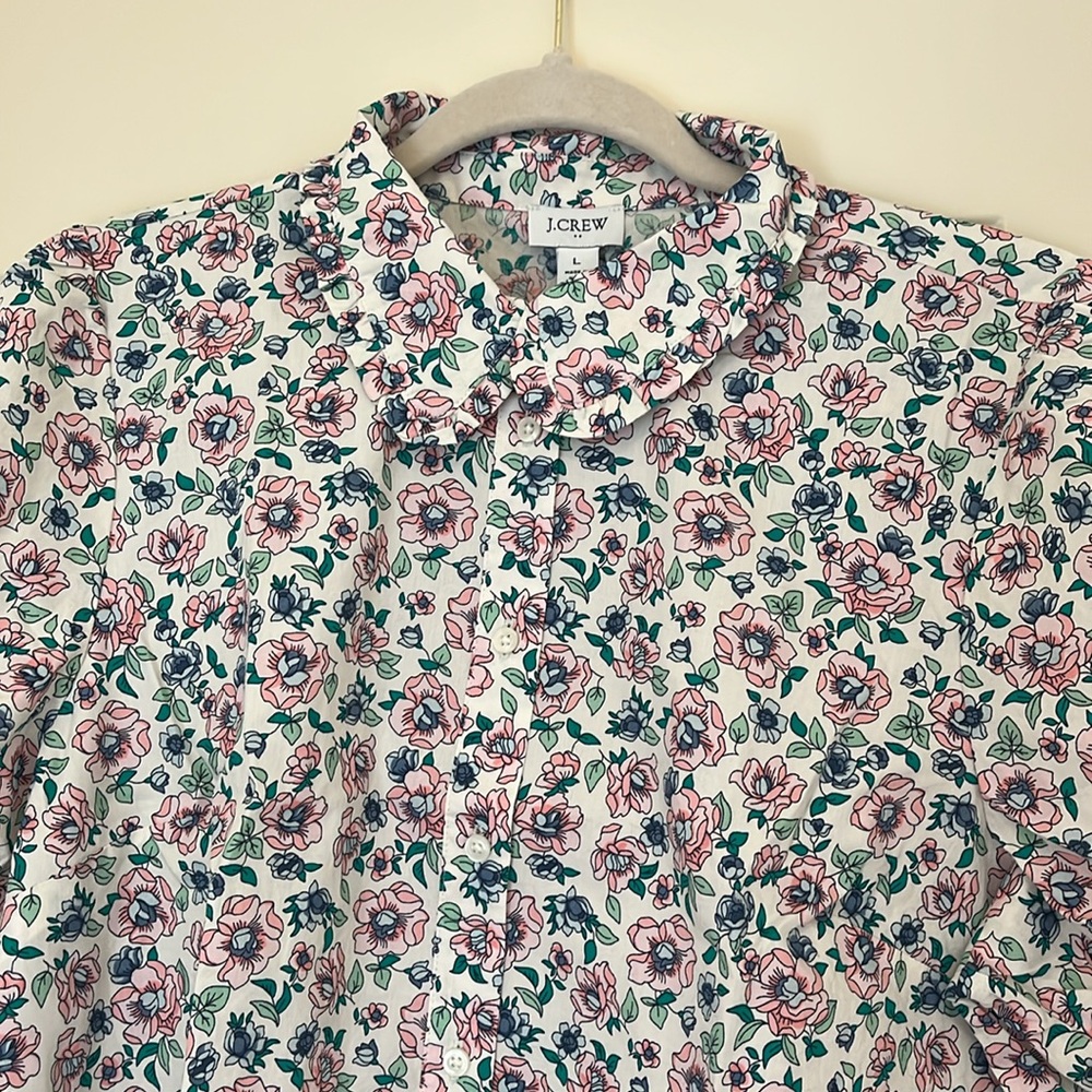 J. Crew Floral Puff-Sleeve Ruffle-Collar Top/NWT/L - Picture 3 of 10